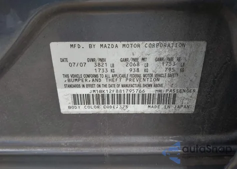 2008 Mazda Mazda3 I z USA, uszkodzony, nr VIN JM1BK12F881795766